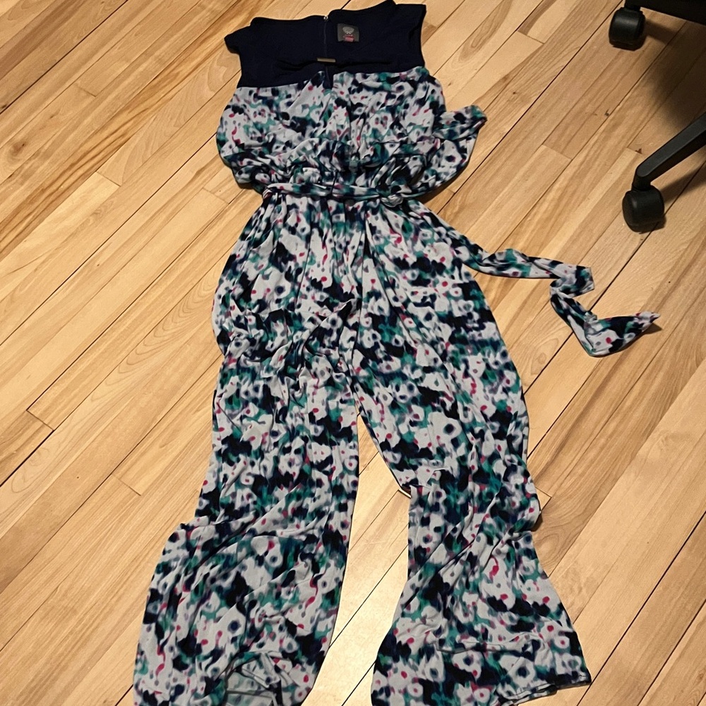 Vince Camuto Navy & Multicolor Floral Print Sleeveless Jumpsuit